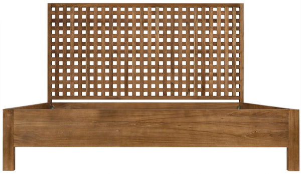 Noir Quinnton Bed: Handcrafted Teak Platform with Modern Minimalism & Striking Graphic Headboard Design Queen GBED134QT