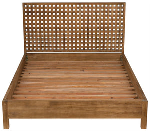 Noir Quinnton Bed: Handcrafted Teak Platform with Modern Minimalism & Striking Graphic Headboard Design Queen GBED134QT