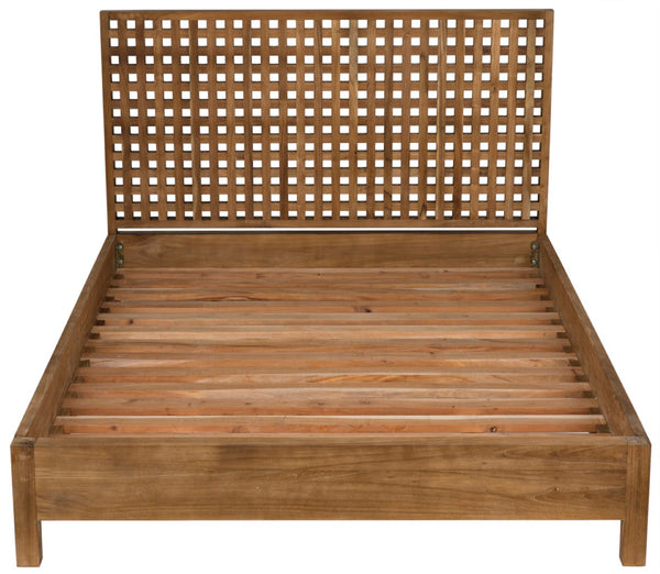 Noir Quinnton Bed: Handcrafted Teak Platform with Modern Minimalism & Striking Graphic Headboard Design Queen GBED134QT