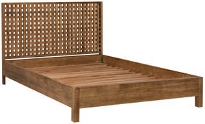 Noir Quinnton Bed: Handcrafted Teak Platform with Modern Minimalism & Striking Graphic Headboard Design Queen GBED134QT