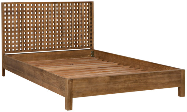 Noir Quinnton Bed: Handcrafted Teak Platform with Modern Minimalism & Striking Graphic Headboard Design Queen GBED134QT