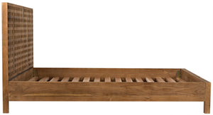 Noir Quinnton Bed: Handcrafted Teak Platform with Modern Minimalism & Striking Graphic Headboard Design Queen GBED134QT