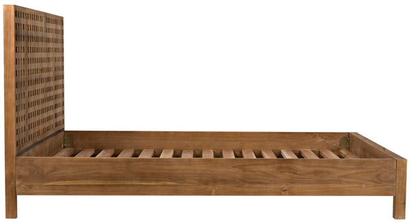 Noir Quinnton Bed: Handcrafted Teak Platform with Modern Minimalism & Striking Graphic Headboard Design Queen GBED134QT