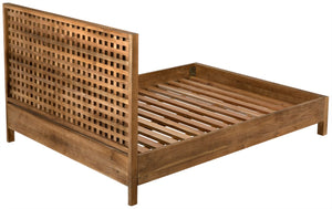 Noir Quinnton Bed: Handcrafted Teak Platform with Modern Minimalism & Striking Graphic Headboard Design Queen GBED134QT