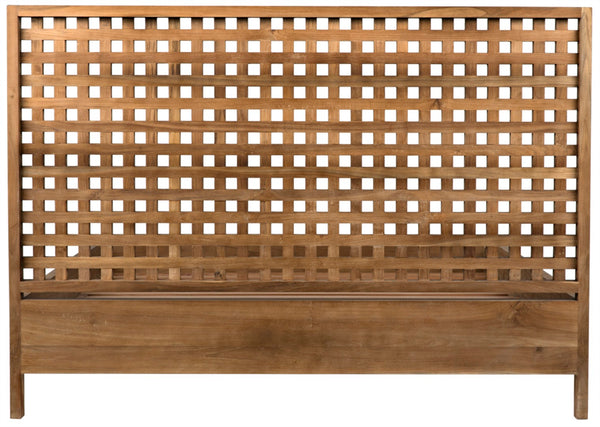 Noir Quinnton Bed: Handcrafted Teak Platform with Modern Minimalism & Striking Graphic Headboard Design Queen GBED134QT