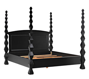 Noir Brancusi Bed - Modernist Four-Poster Design in Hand-Rubbed Black, Solid Mahogany Craftsmanship Eastern King GBED135EKHB