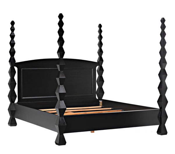 Noir Brancusi Bed - Modernist Four-Poster Design in Hand-Rubbed Black, Solid Mahogany Craftsmanship Eastern King GBED135EKHB