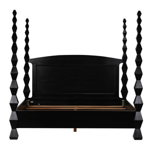 Noir Brancusi Bed - Modernist Four-Poster Design in Hand-Rubbed Black, Solid Mahogany Craftsmanship Eastern King GBED135EKHB
