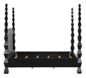 Noir Brancusi Bed - Modernist Four-Poster Design in Hand-Rubbed Black, Solid Mahogany Craftsmanship Eastern King GBED135EKHB