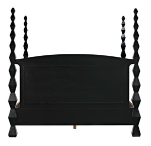 Noir Brancusi Bed - Modernist Four-Poster Design in Hand-Rubbed Black, Solid Mahogany Craftsmanship Eastern King GBED135EKHB