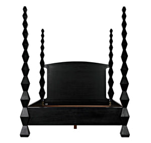 Noir Brancusi Bed - Modernist Four-Poster Design in Hand-Rubbed Black, Solid Mahogany Craftsmanship Queen GBED135QHB