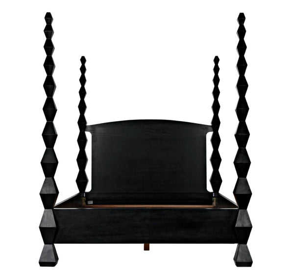 Noir Brancusi Bed - Modernist Four-Poster Design in Hand-Rubbed Black, Solid Mahogany Craftsmanship Queen GBED135QHB