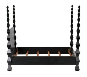 Noir Brancusi Bed - Modernist Four-Poster Design in Hand-Rubbed Black, Solid Mahogany Craftsmanship Queen GBED135QHB