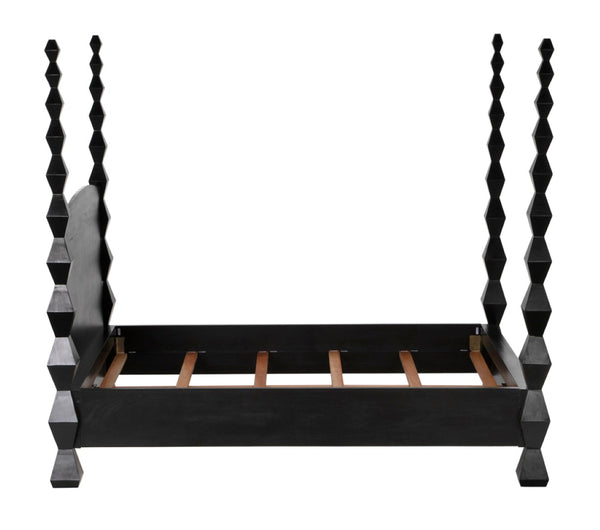 Noir Brancusi Bed - Modernist Four-Poster Design in Hand-Rubbed Black, Solid Mahogany Craftsmanship Queen GBED135QHB