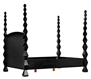 Noir Brancusi Bed - Modernist Four-Poster Design in Hand-Rubbed Black, Solid Mahogany Craftsmanship Queen GBED135QHB
