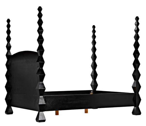 Noir Brancusi Bed - Modernist Four-Poster Design in Hand-Rubbed Black, Solid Mahogany Craftsmanship Queen GBED135QHB