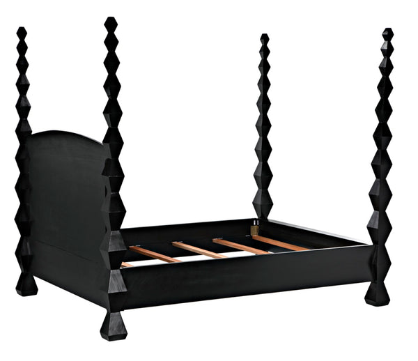 Noir Brancusi Bed - Modernist Four-Poster Design in Hand-Rubbed Black, Solid Mahogany Craftsmanship Queen GBED135QHB
