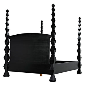 Noir Brancusi Bed - Modernist Four-Poster Design in Hand-Rubbed Black, Solid Mahogany Craftsmanship Queen GBED135QHB