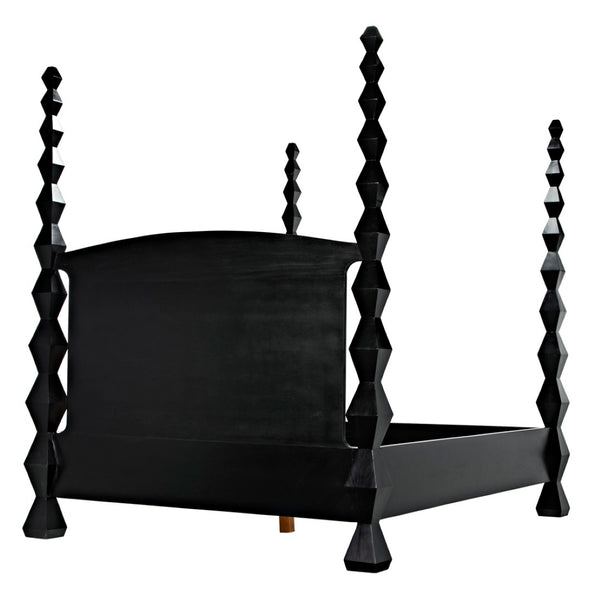 Noir Brancusi Bed - Modernist Four-Poster Design in Hand-Rubbed Black, Solid Mahogany Craftsmanship Queen GBED135QHB