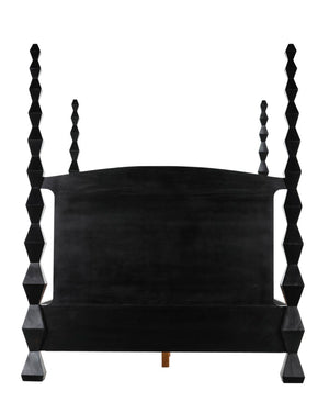 Noir Brancusi Bed - Modernist Four-Poster Design in Hand-Rubbed Black, Solid Mahogany Craftsmanship Queen GBED135QHB