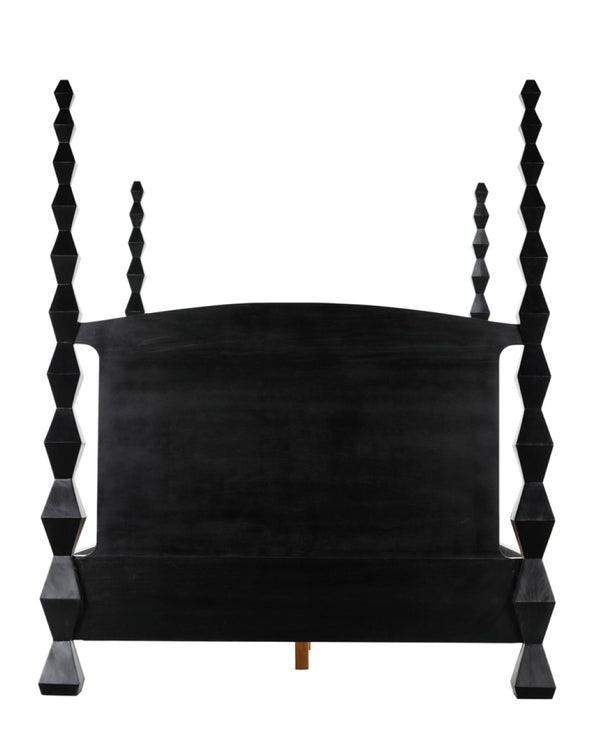 Noir Brancusi Bed - Modernist Four-Poster Design in Hand-Rubbed Black, Solid Mahogany Craftsmanship Queen GBED135QHB