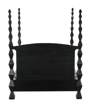 Noir Brancusi Bed - Modernist Four-Poster Design in Hand-Rubbed Black, Solid Mahogany Craftsmanship Queen GBED135QHB