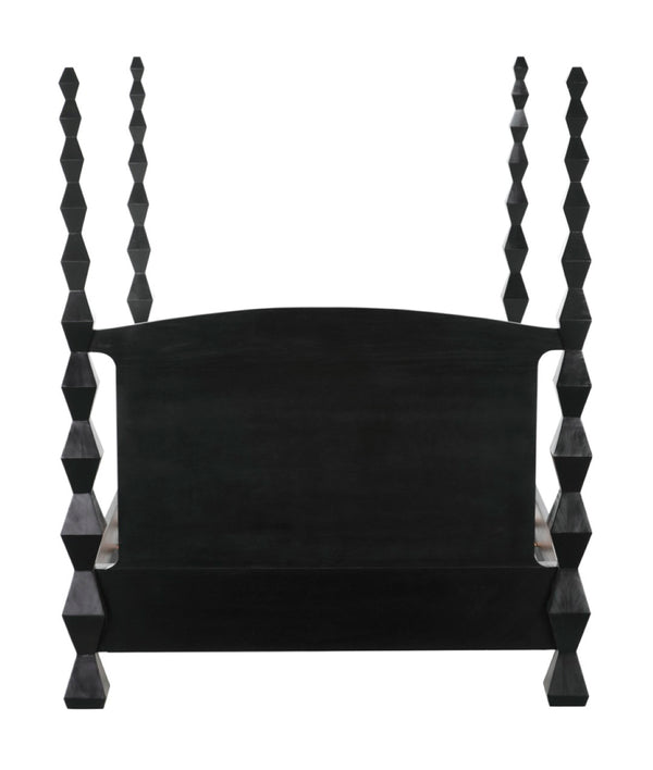 Noir Brancusi Bed - Modernist Four-Poster Design in Hand-Rubbed Black, Solid Mahogany Craftsmanship Queen GBED135QHB