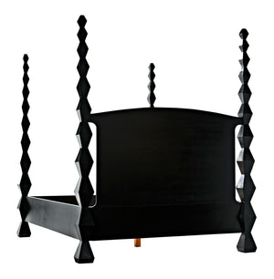Noir Brancusi Bed - Modernist Four-Poster Design in Hand-Rubbed Black, Solid Mahogany Craftsmanship Queen GBED135QHB