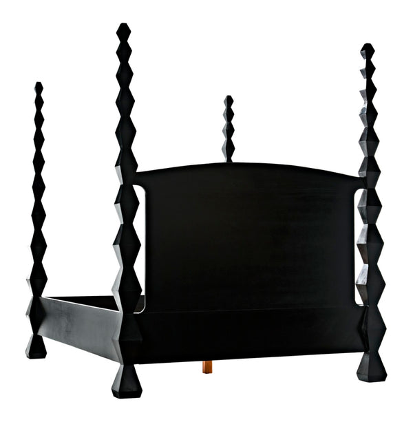 Noir Brancusi Bed - Modernist Four-Poster Design in Hand-Rubbed Black, Solid Mahogany Craftsmanship Queen GBED135QHB