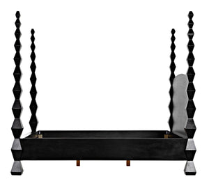Noir Brancusi Bed - Modernist Four-Poster Design in Hand-Rubbed Black, Solid Mahogany Craftsmanship Queen GBED135QHB