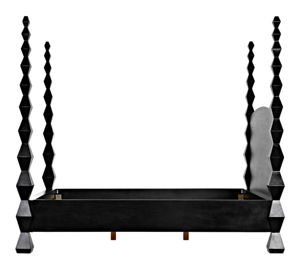 Noir Brancusi Bed - Modernist Four-Poster Design in Hand-Rubbed Black, Solid Mahogany Craftsmanship Queen GBED135QHB