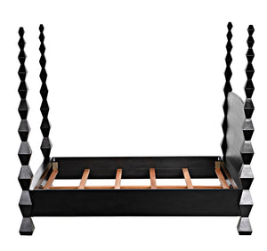 Noir Brancusi Bed - Modernist Four-Poster Design in Hand-Rubbed Black, Solid Mahogany Craftsmanship Queen GBED135QHB