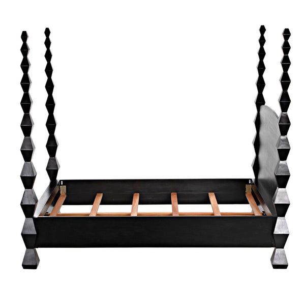 Noir Brancusi Bed - Modernist Four-Poster Design in Hand-Rubbed Black, Solid Mahogany Craftsmanship Queen GBED135QHB