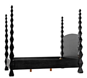Noir Brancusi Bed - Modernist Four-Poster Design in Hand-Rubbed Black, Solid Mahogany Craftsmanship Queen GBED135QHB