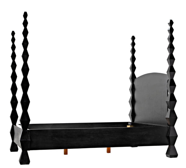 Noir Brancusi Bed - Modernist Four-Poster Design in Hand-Rubbed Black, Solid Mahogany Craftsmanship Queen GBED135QHB