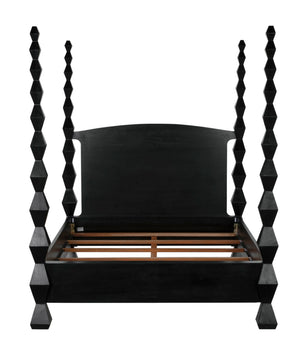 Noir Brancusi Bed - Modernist Four-Poster Design in Hand-Rubbed Black, Solid Mahogany Craftsmanship Queen GBED135QHB