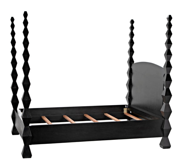 Noir Brancusi Bed - Modernist Four-Poster Design in Hand-Rubbed Black, Solid Mahogany Craftsmanship Queen GBED135QHB