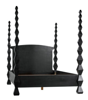 Noir Brancusi Bed - Modernist Four-Poster Design in Hand-Rubbed Black, Solid Mahogany Craftsmanship Queen GBED135QHB