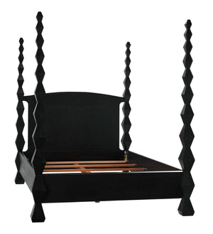 Noir Brancusi Bed - Modernist Four-Poster Design in Hand-Rubbed Black, Solid Mahogany Craftsmanship Queen GBED135QHB