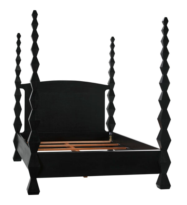 Noir Brancusi Bed - Modernist Four-Poster Design in Hand-Rubbed Black, Solid Mahogany Craftsmanship Queen GBED135QHB