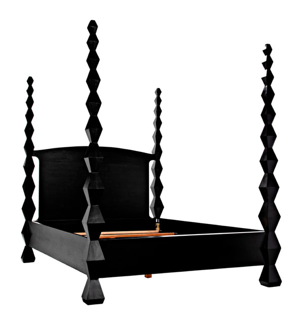 Noir Brancusi Bed - Modernist Four-Poster Design in Hand-Rubbed Black, Solid Mahogany Craftsmanship Queen GBED135QHB