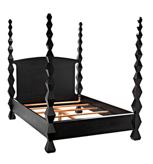 Noir Brancusi Bed - Modernist Four-Poster Design in Hand-Rubbed Black, Solid Mahogany Craftsmanship Queen GBED135QHB