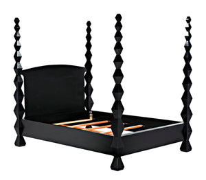 Noir Brancusi Bed - Modernist Four-Poster Design in Hand-Rubbed Black, Solid Mahogany Craftsmanship Queen GBED135QHB