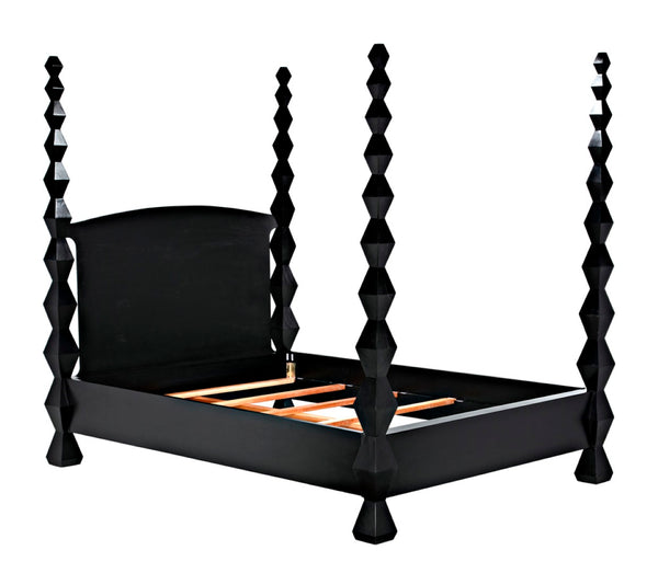 Noir Brancusi Bed - Modernist Four-Poster Design in Hand-Rubbed Black, Solid Mahogany Craftsmanship Queen GBED135QHB