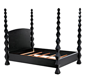Noir Brancusi Bed - Modernist Four-Poster Design in Hand-Rubbed Black, Solid Mahogany Craftsmanship Queen GBED135QHB