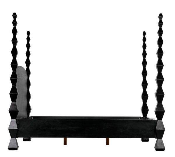 Noir Brancusi Bed - Modernist Four-Poster Design in Hand-Rubbed Black, Solid Mahogany Craftsmanship Queen GBED135QHB