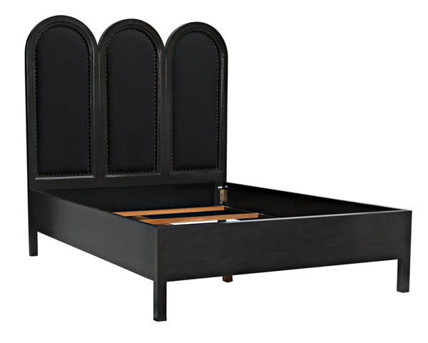 Noir Arch Bed - Luxurious Solid Mahogany Frame with Elegant Curves and Brass Nailhead Accents Queen GBED137QP