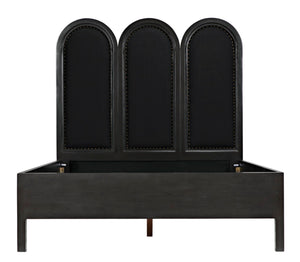 Noir Arch Bed - Luxurious Solid Mahogany Frame with Elegant Curves and Brass Nailhead Accents Queen GBED137QP