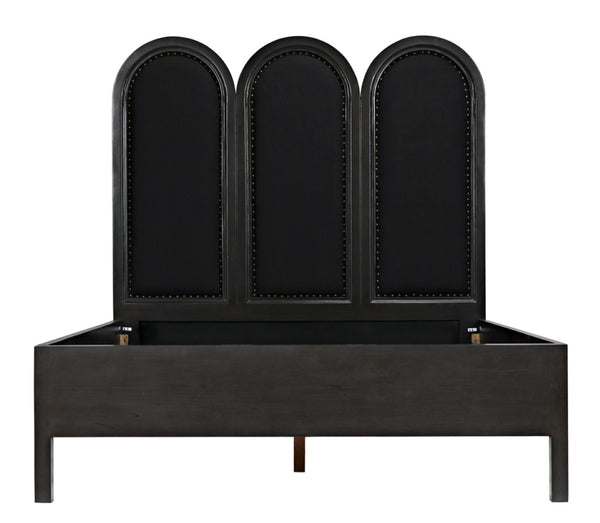 Noir Arch Bed - Luxurious Solid Mahogany Frame with Elegant Curves and Brass Nailhead Accents Queen GBED137QP