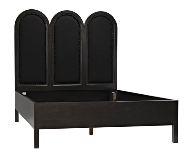 Noir Arch Bed - Luxurious Solid Mahogany Frame with Elegant Curves and Brass Nailhead Accents Queen GBED137QP